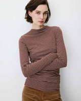 Top rayé taille froncée manches longues terracotta Aralee