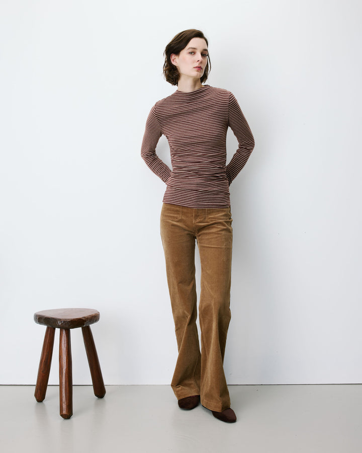 Top rayé taille froncée manches longues terracotta Aralee