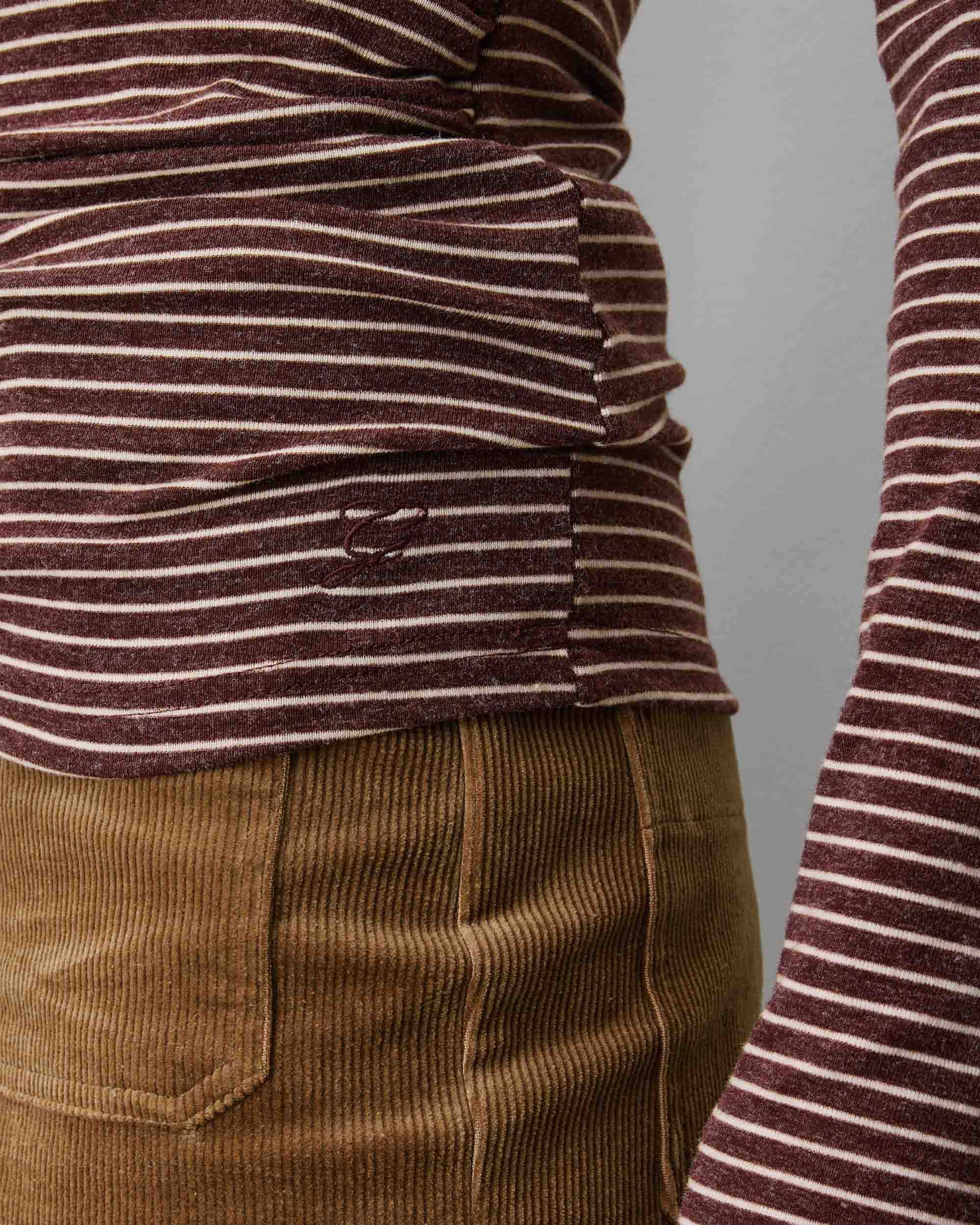 Top rayé taille froncée manches longues terracotta Aralee