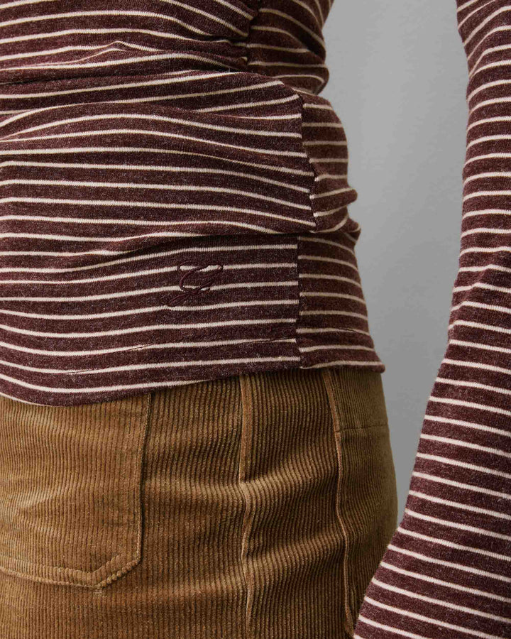 Top rayé taille froncée manches longues terracotta Aralee