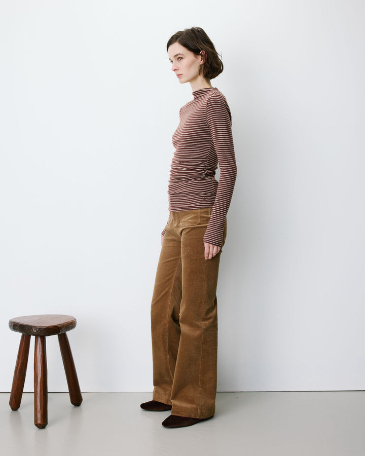 Top rayé taille froncée manches longues terracotta Aralee
