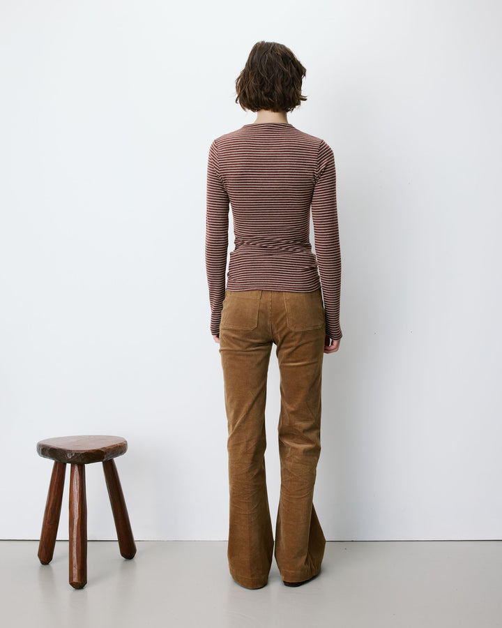 Top rayé taille froncée manches longues terracotta Aralee