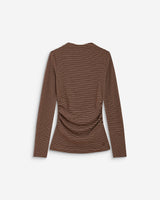 Top rayé taille froncée manches longues terracotta Aralee