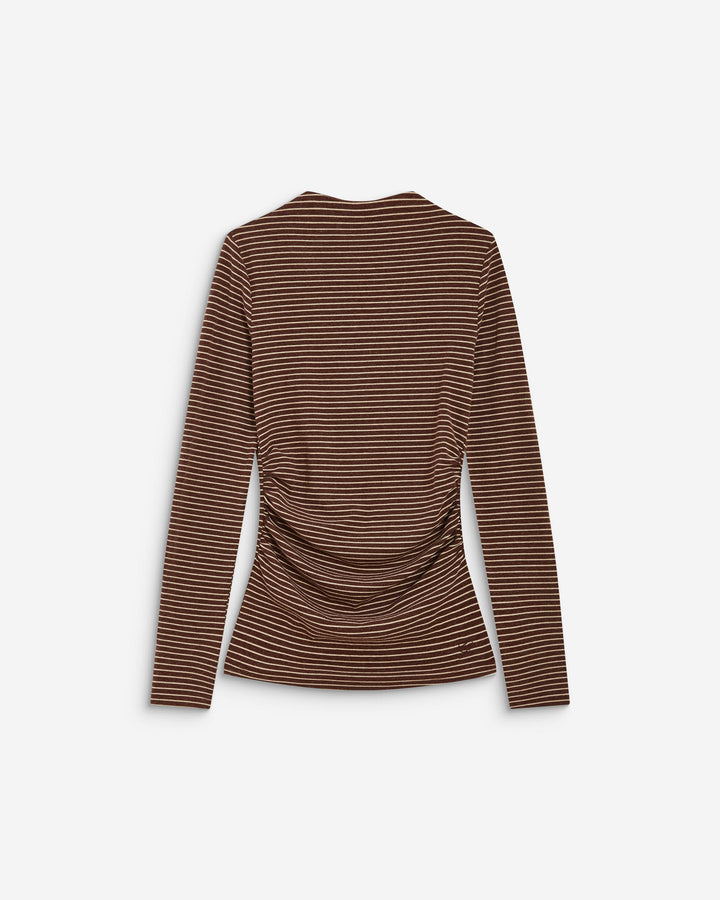 Top rayé taille froncée manches longues terracotta Aralee