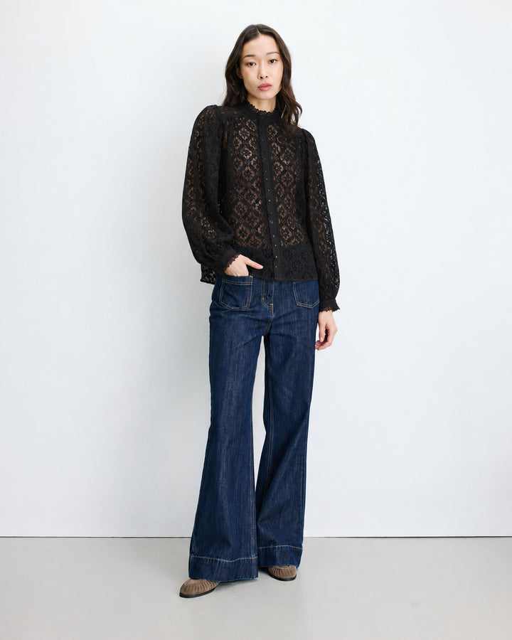 Blusa de encaje con botones noir Anita
