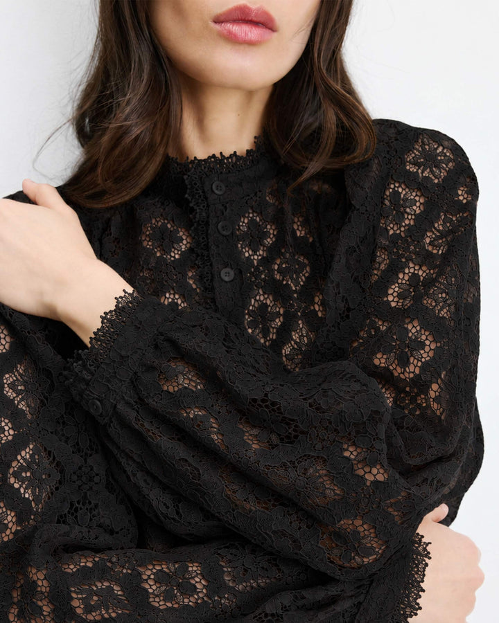Blusa de encaje con botones noir Anita