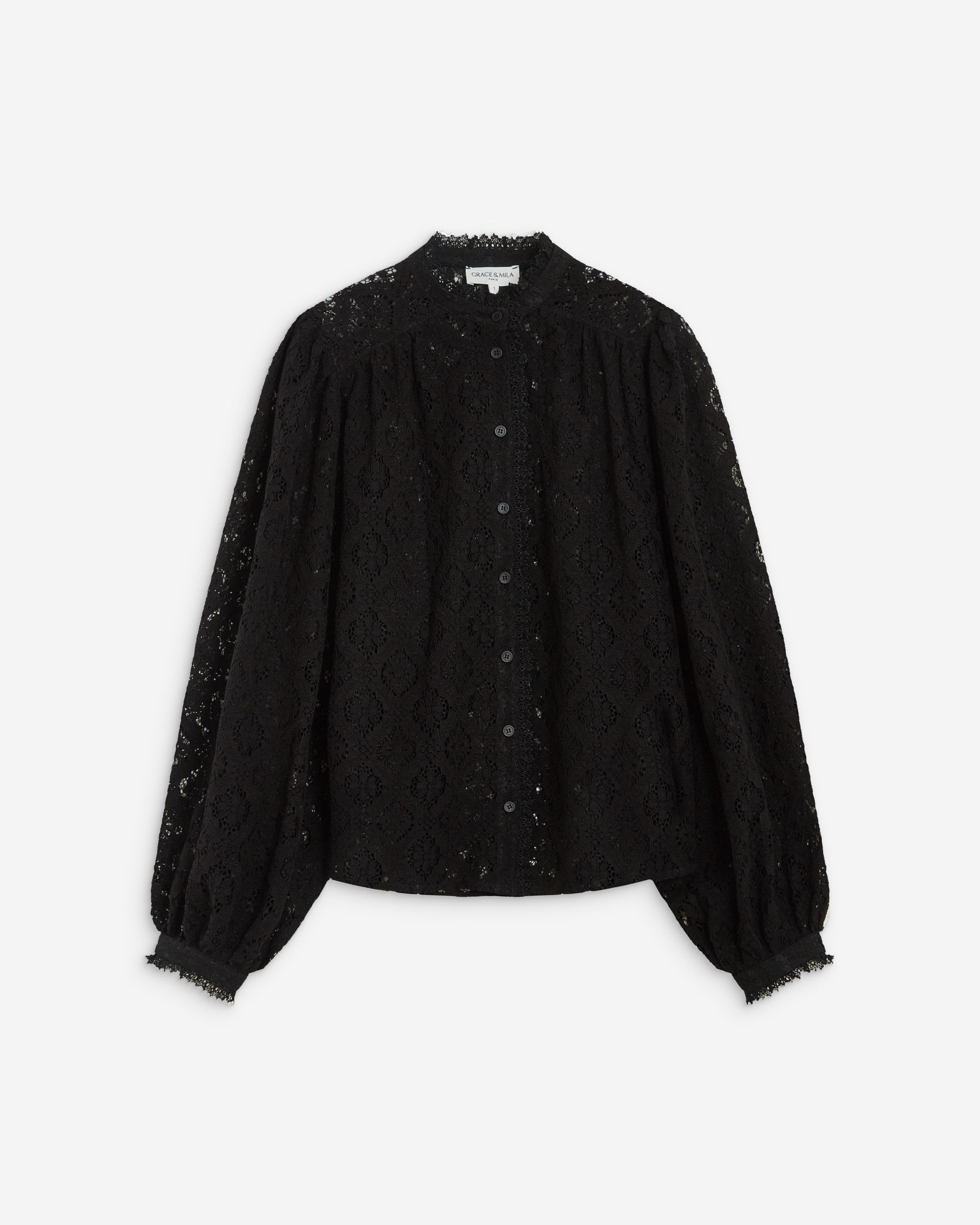 Buttoned lace blouse noir Anita
