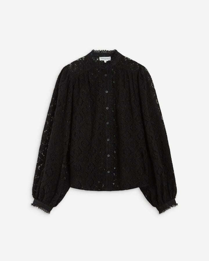 Buttoned lace blouse noir Anita