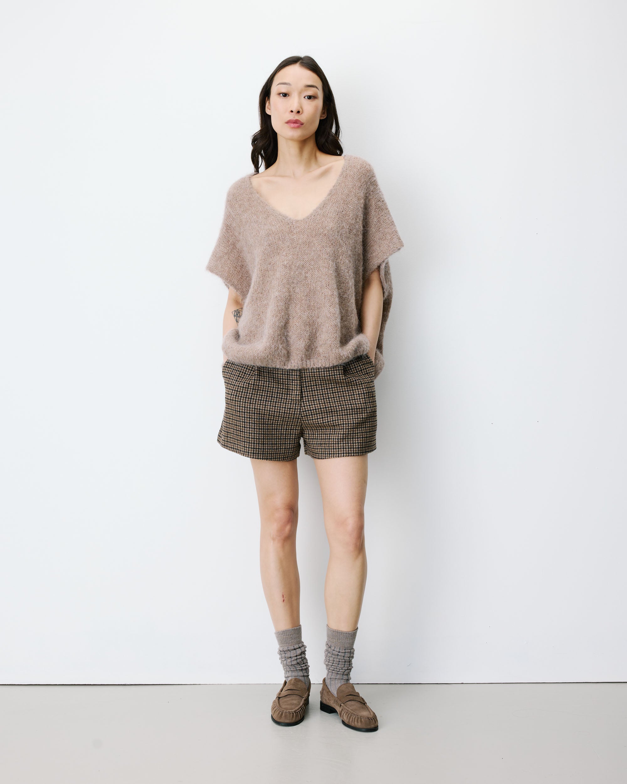 Pull ample sans manches en alpaga mélangé mocha Atticus