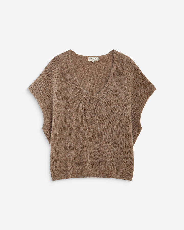 Pull ample sans manches en alpaga mélangé mocha Atticus