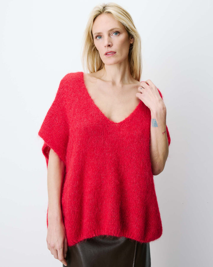 Pull ample sans manches en alpaga mélangé rouge Atticus