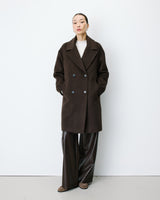 Manteau long croisé en laine mélangée chocolat Alois