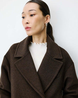 Manteau long croisé en laine mélangée chocolat Alois