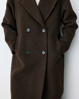 Manteau long croisé en laine mélangée chocolat Alois
