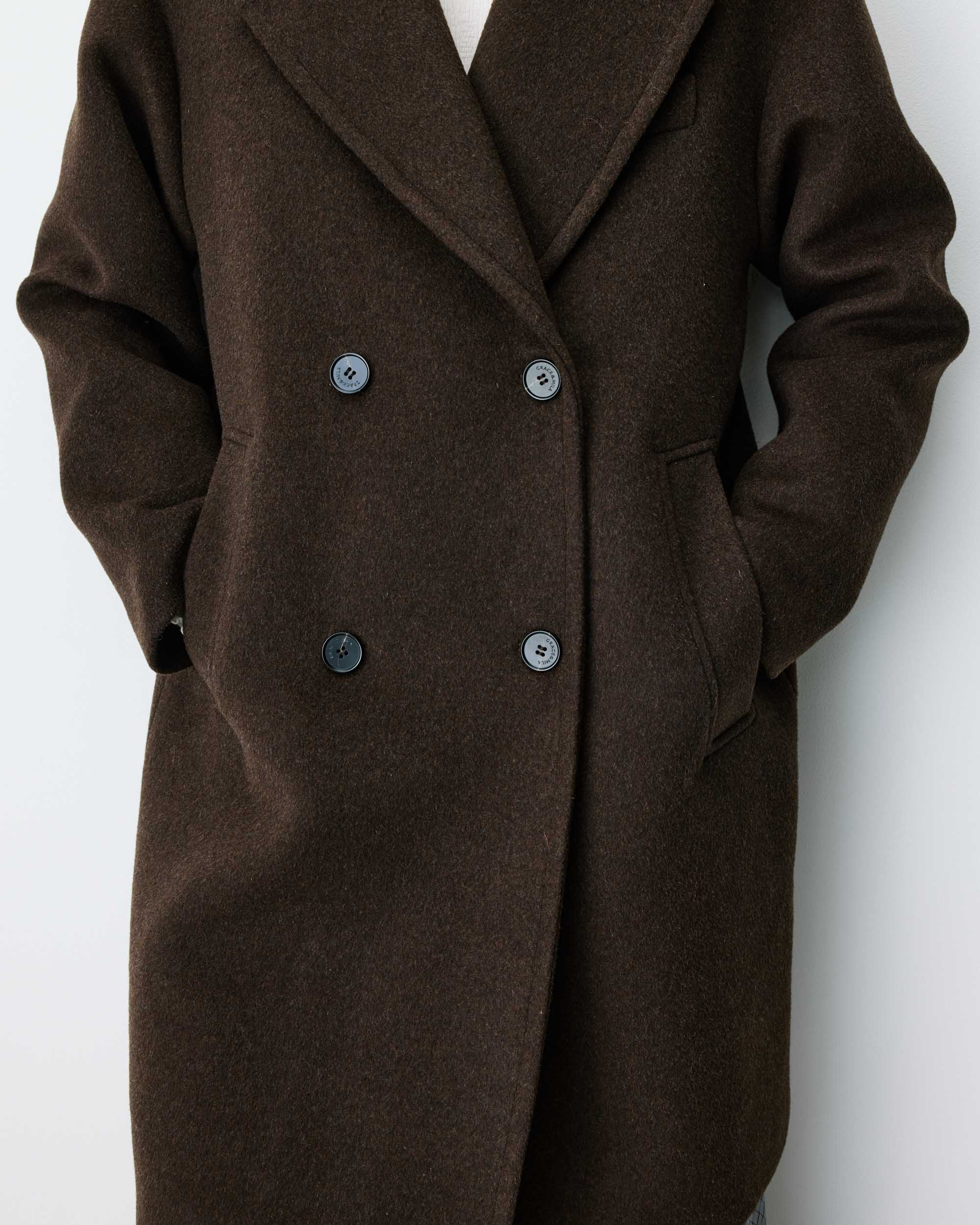 Manteau long croisé en laine mélangée chocolat Alois
