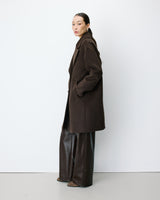 Manteau long croisé en laine mélangée chocolat Alois