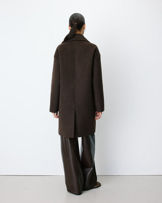 Manteau long croisé en laine mélangée chocolat Alois