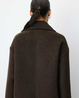 Manteau long croisé en laine mélangée chocolat Alois