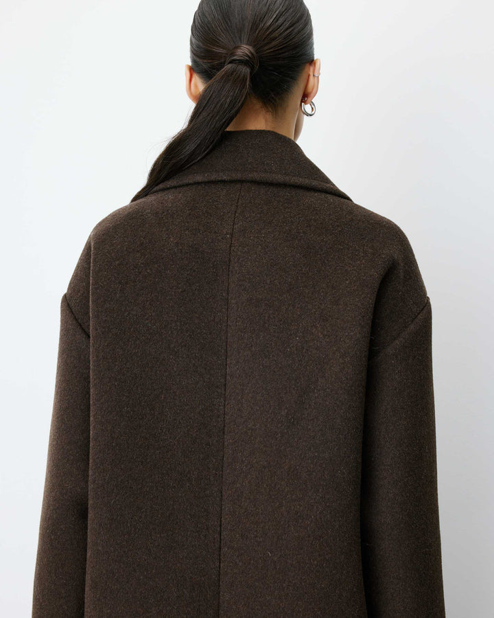 Manteau long croisé en laine mélangée chocolat Alois
