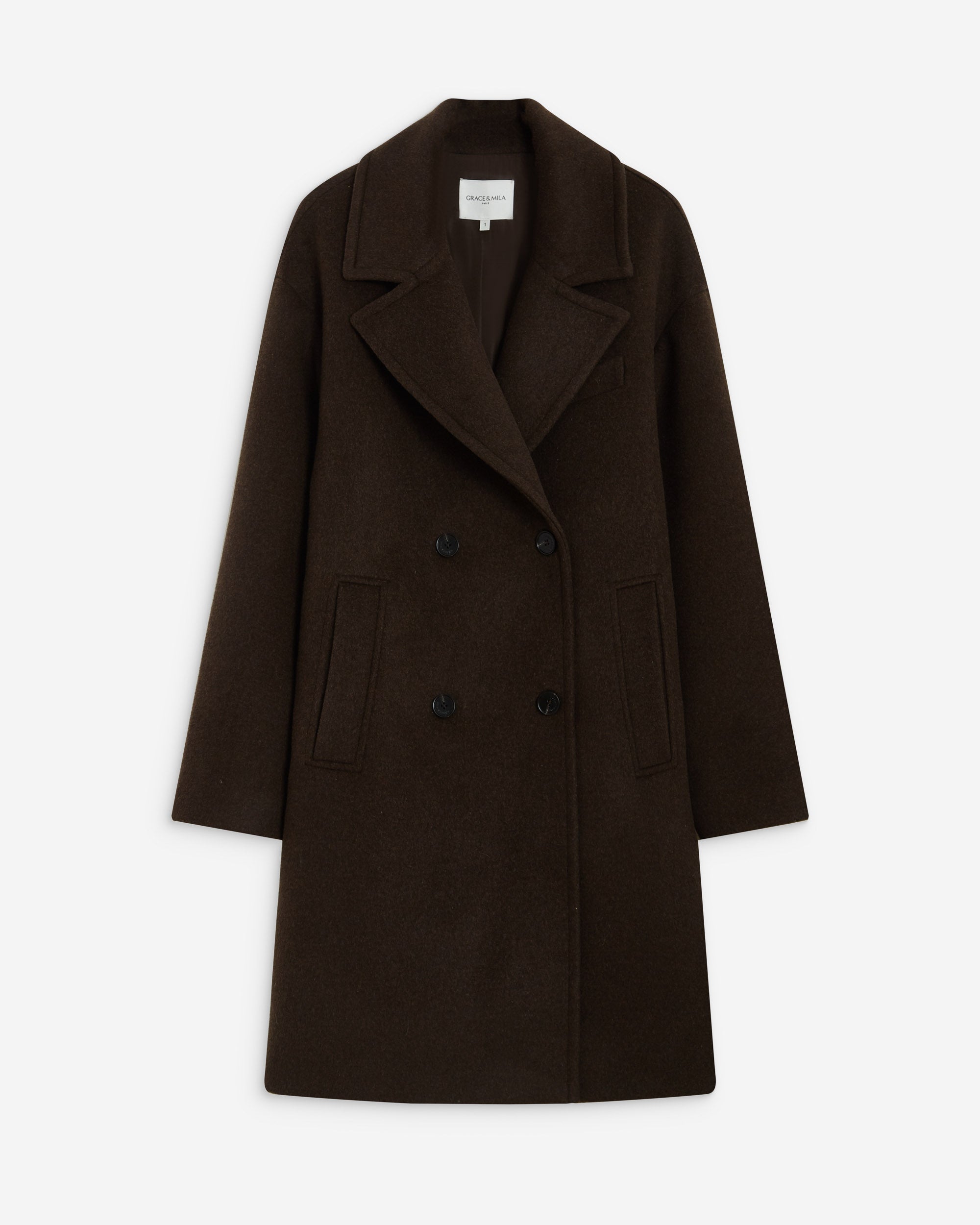 Manteau long croisé en laine mélangée chocolat Alois