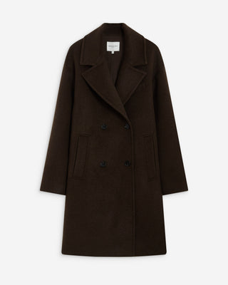 Manteau long croisé en laine mélangée chocolat Alois