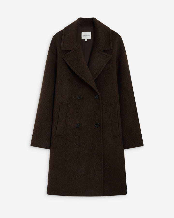 Manteau long croisé en laine mélangée chocolat Alois