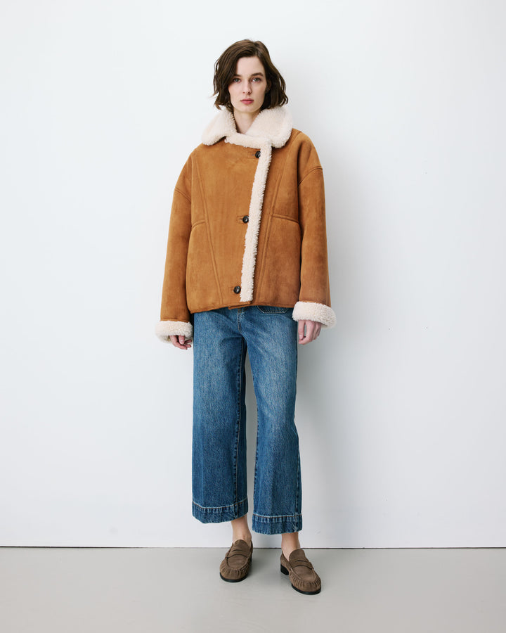 Manteau aviateur oversize en suédine camel Apollo