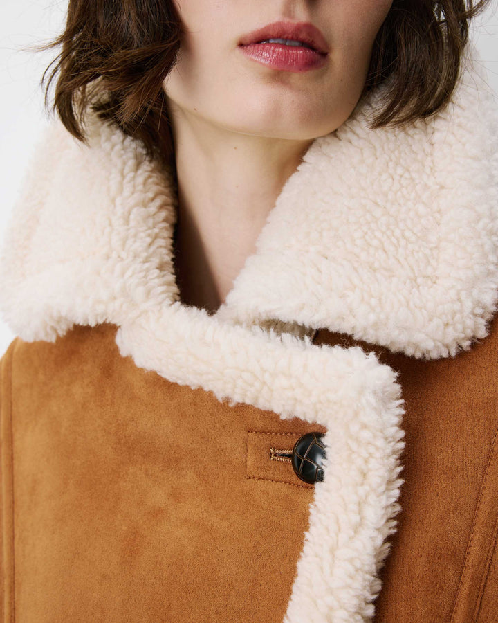 Manteau aviateur oversize en suédine camel Apollo