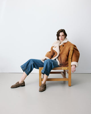 Manteau aviateur oversize en suédine camel Apollo