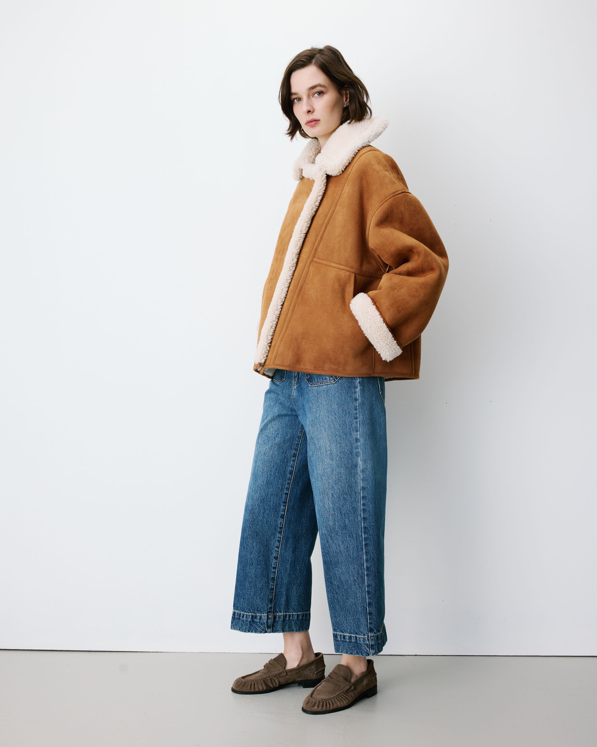 Manteau aviateur oversize en suédine camel Apollo