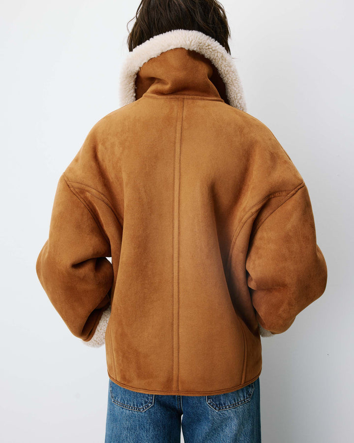 Manteau aviateur oversize en suédine camel Apollo