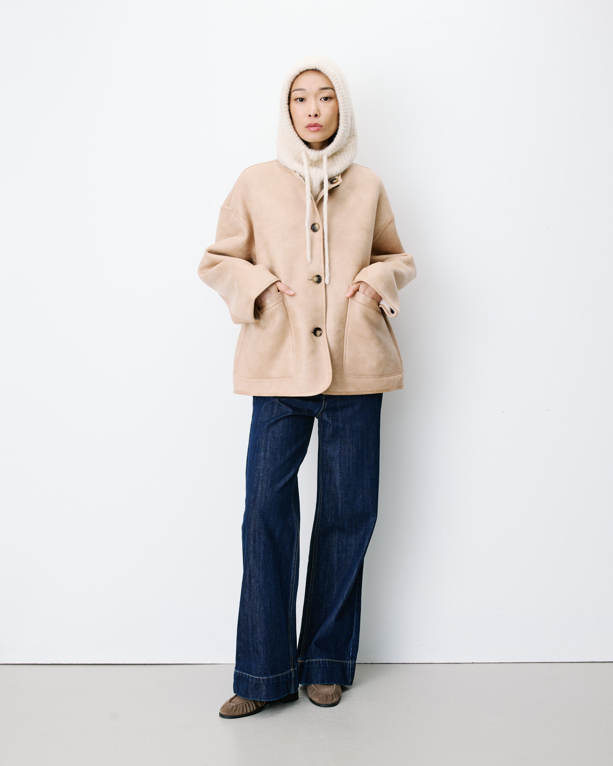 Manteau teddy court réversible beige Arwen
