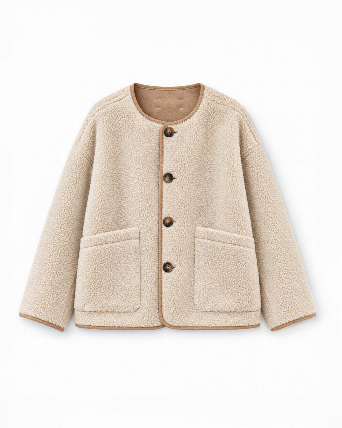 Kurzer wendbarer Teddy-Mantel in Beige Arwen