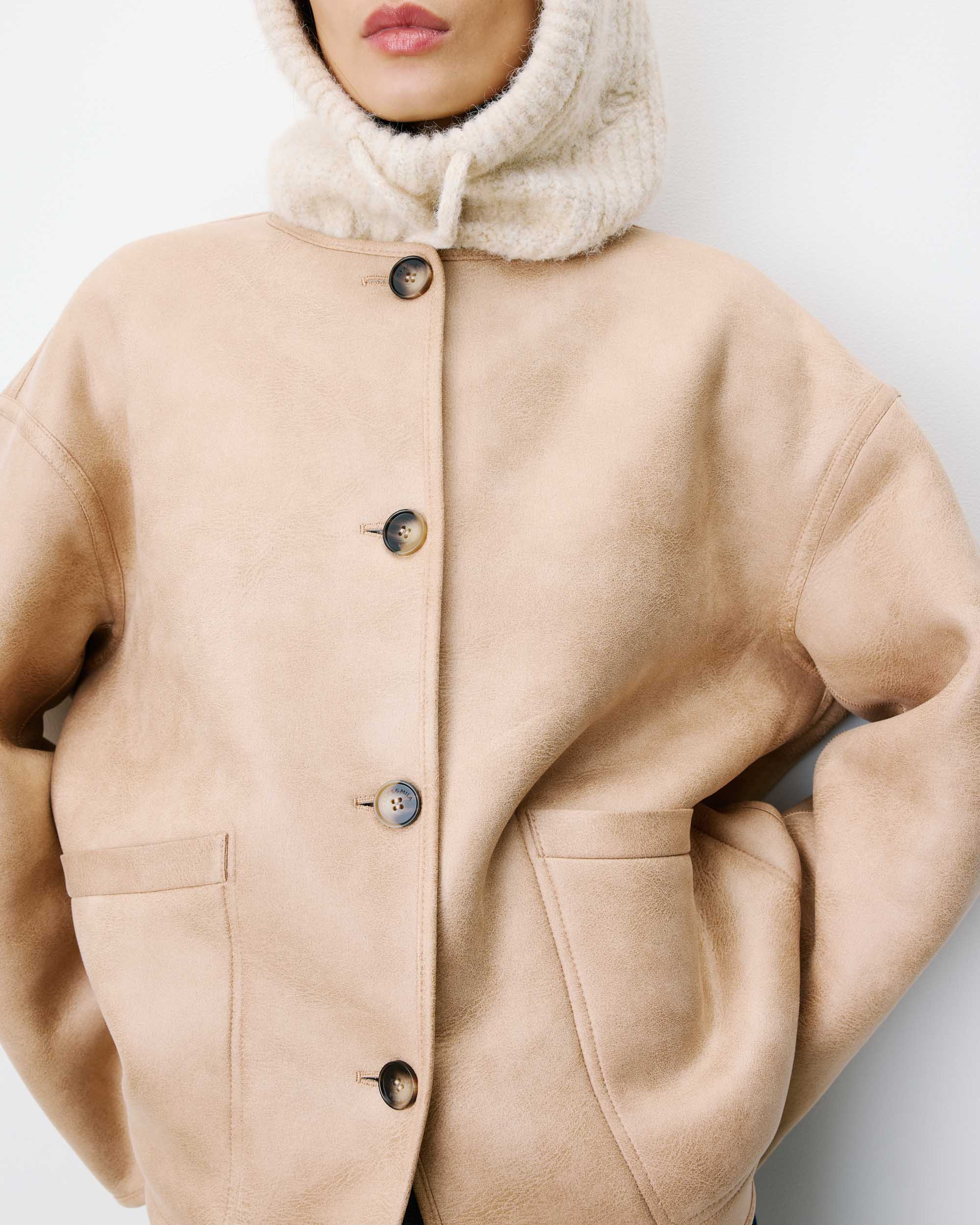Manteau teddy court réversible beige Arwen
