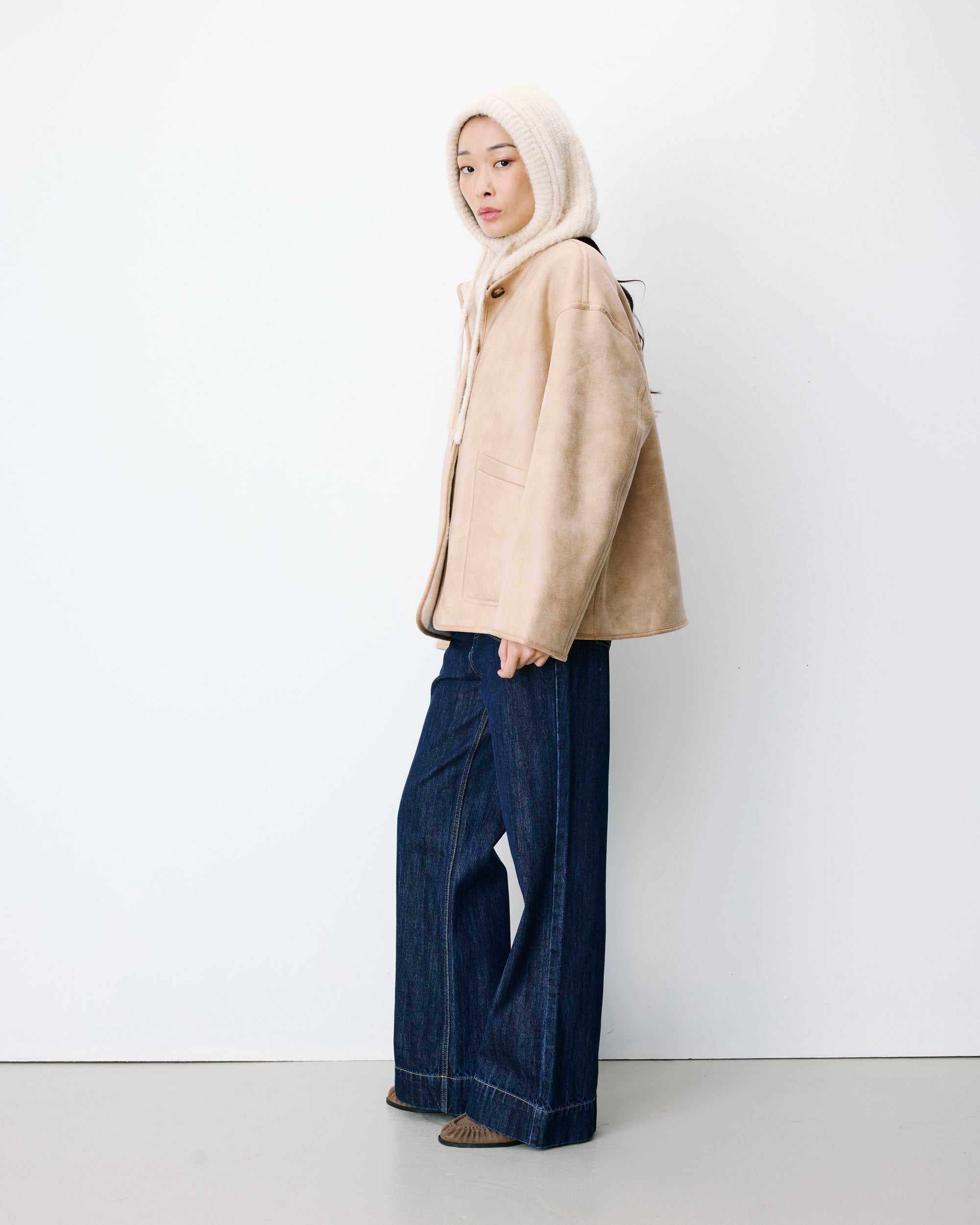 Manteau teddy court réversible beige Arwen