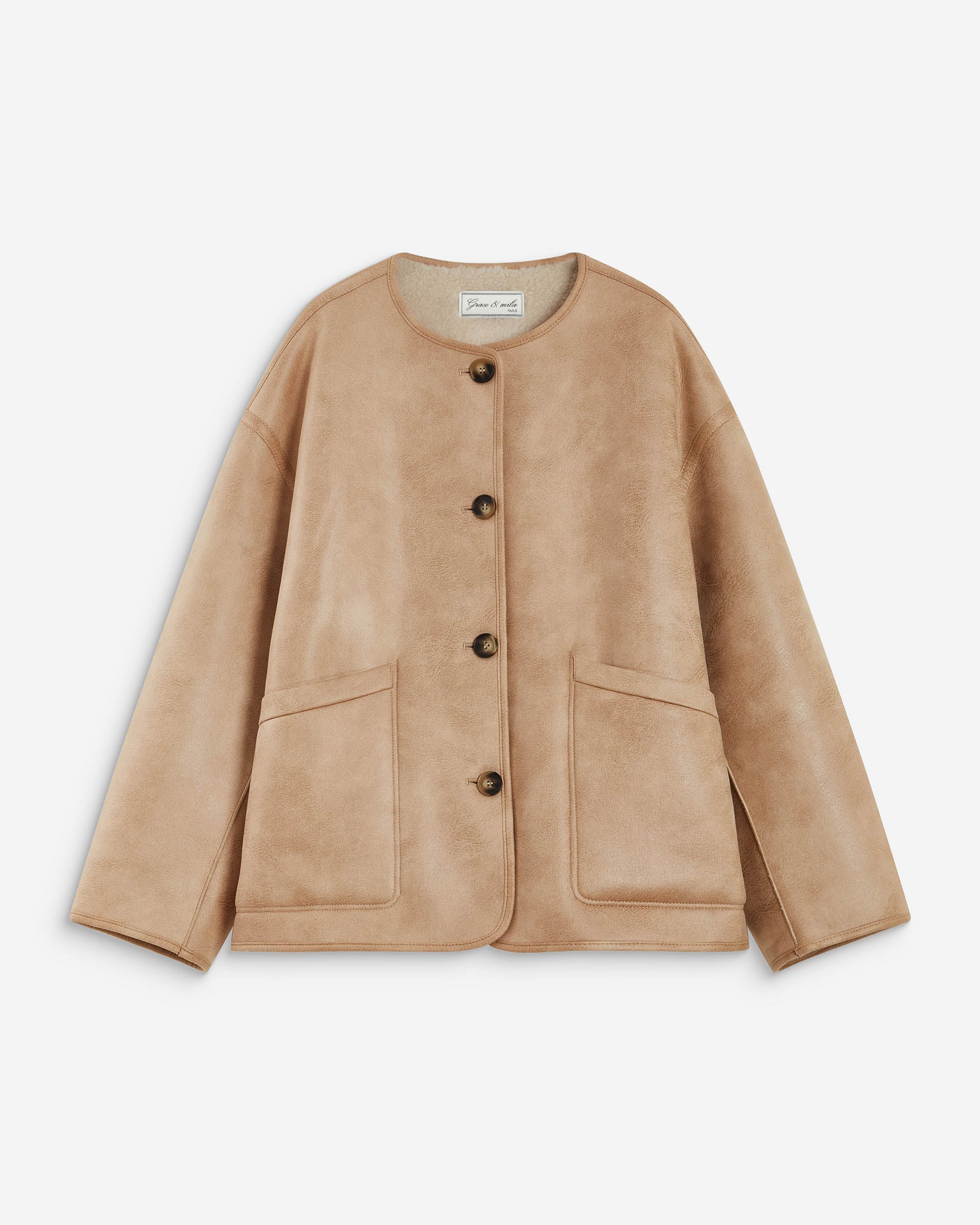 Manteau teddy court réversible beige Arwen