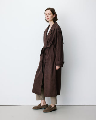 Trench long en suédine ceinturé chocolat Astrid