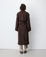 Trench long en suédine ceinturé chocolat Astrid