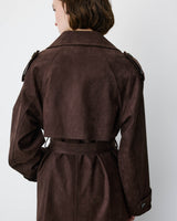 Trench long en suédine ceinturé chocolat Astrid