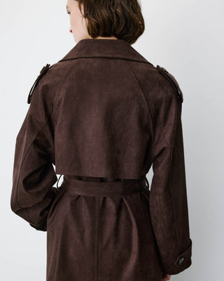 Trench long en suédine ceinturé chocolat Astrid