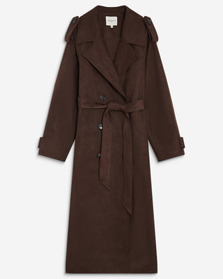 Trench long en suédine ceinturé chocolat Astrid