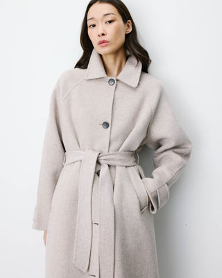 Manteau long en laine mélangée ceinturé sable Adam