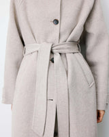 Manteau long en laine mélangée ceinturé sable Adam
