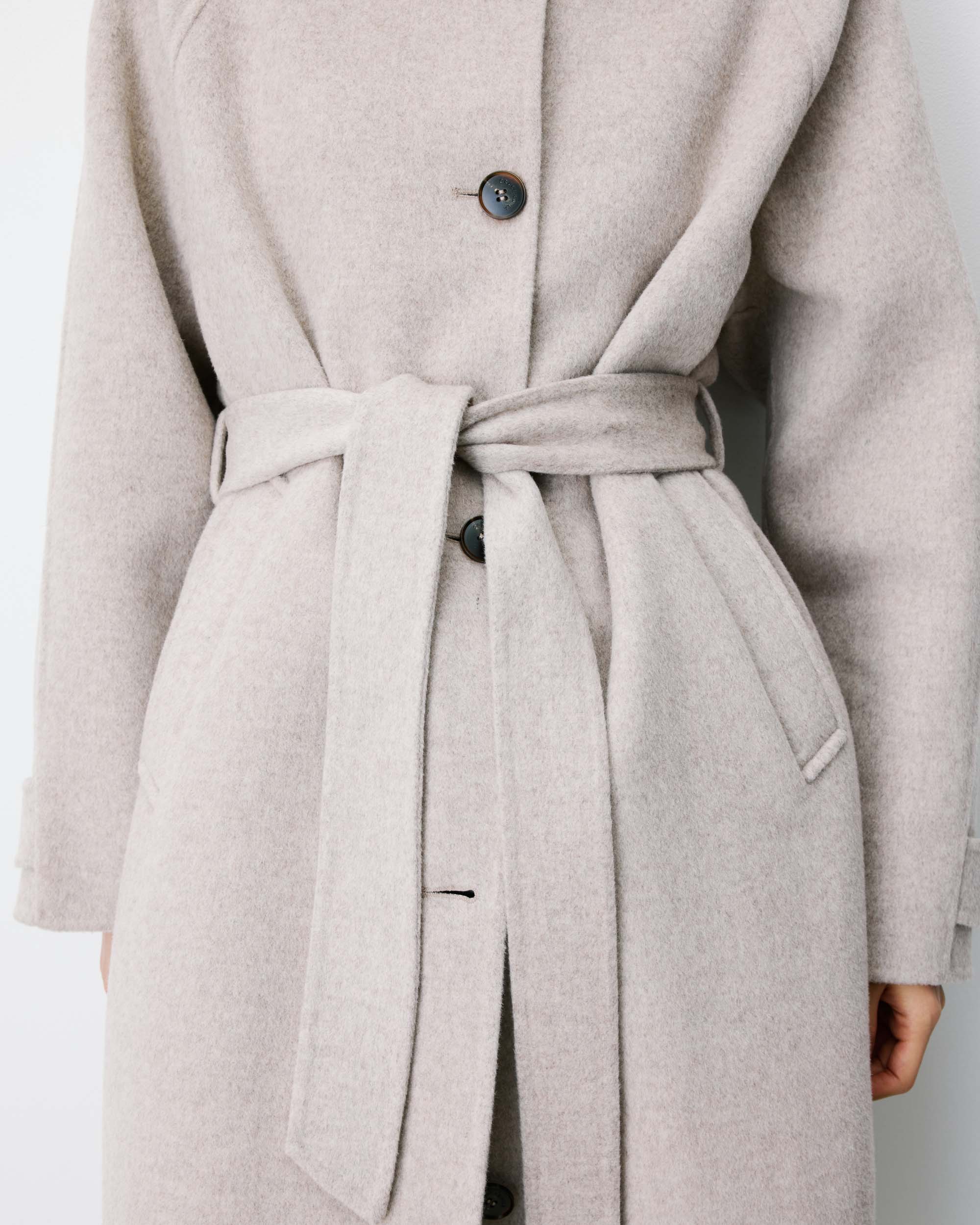 Manteau long en laine mélangée ceinturé sable Adam