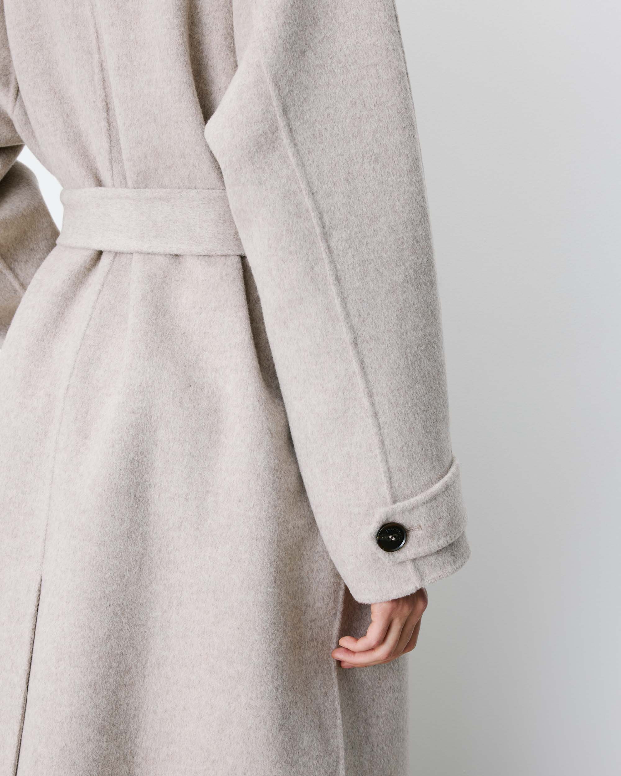 Manteau long en laine mélangée ceinturé sable Adam
