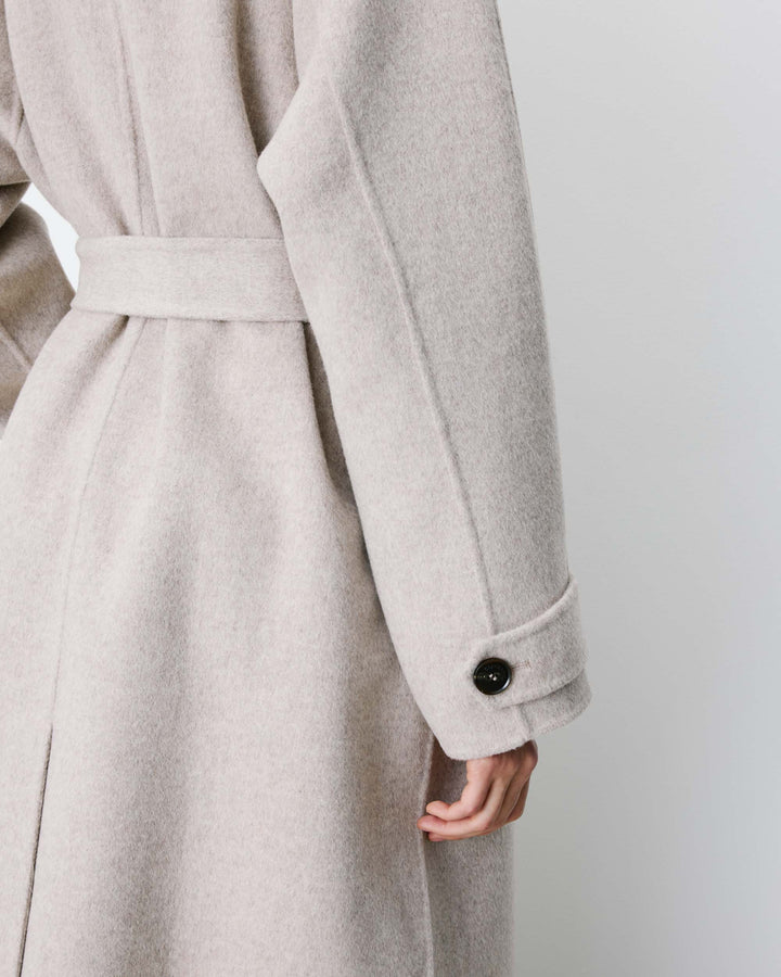 Manteau long en laine mélangée ceinturé sable Adam