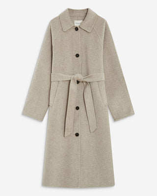 Manteau long en laine mélangée ceinturé sable Adam
