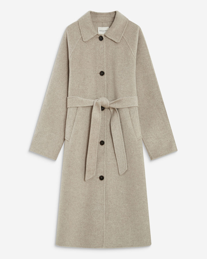Manteau long en laine mélangée ceinturé sable Adam