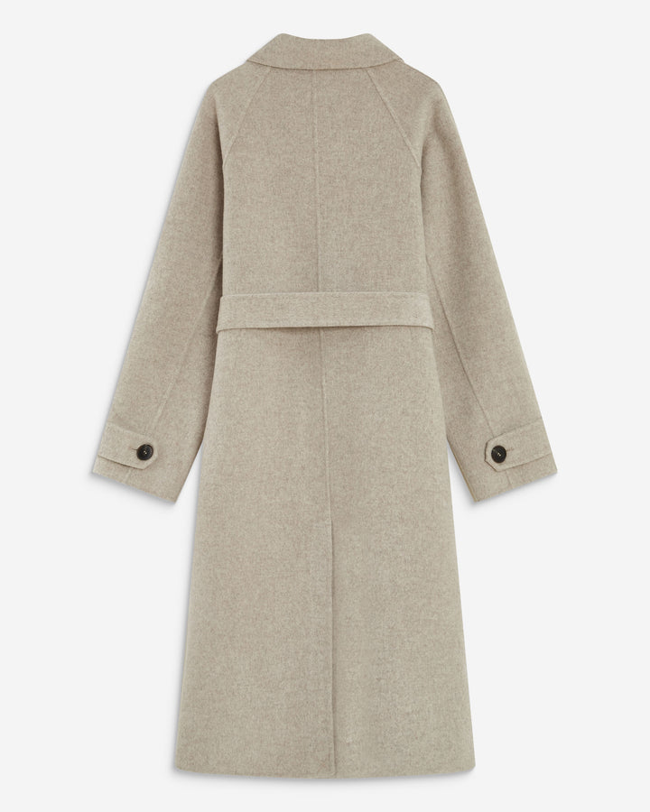 Manteau long en laine mélangée ceinturé sable Adam