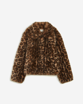 Manteau fausse fourrure court à motif leo Alva